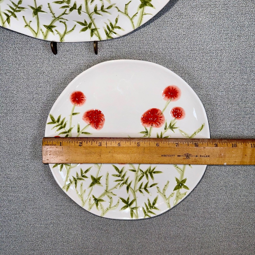Set of 2 Vintage Kirkland's Red Poppies Embossed Ceramic Plates White 8.25" - Picture 4 of 5